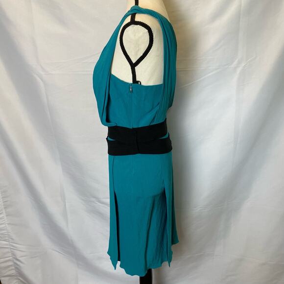 Narciso Rodriguez Teal and Black Silk Belted Drape Style Mini Dress Size 6 Women - Picture 4 of 16